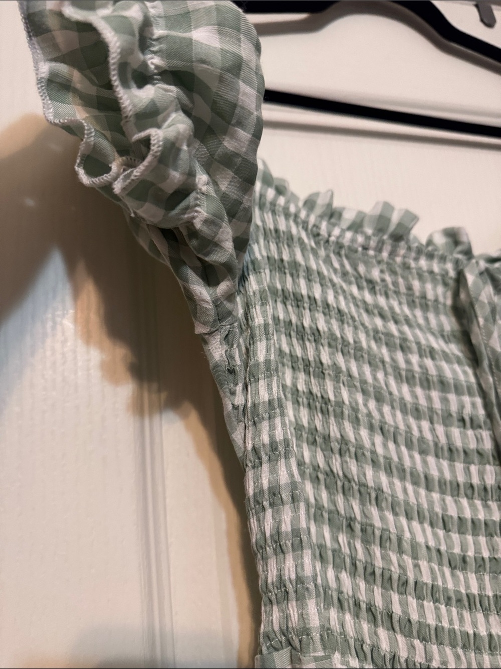 Smocked Gingham Midi Dress in Sage Green - Picture 3 of 6